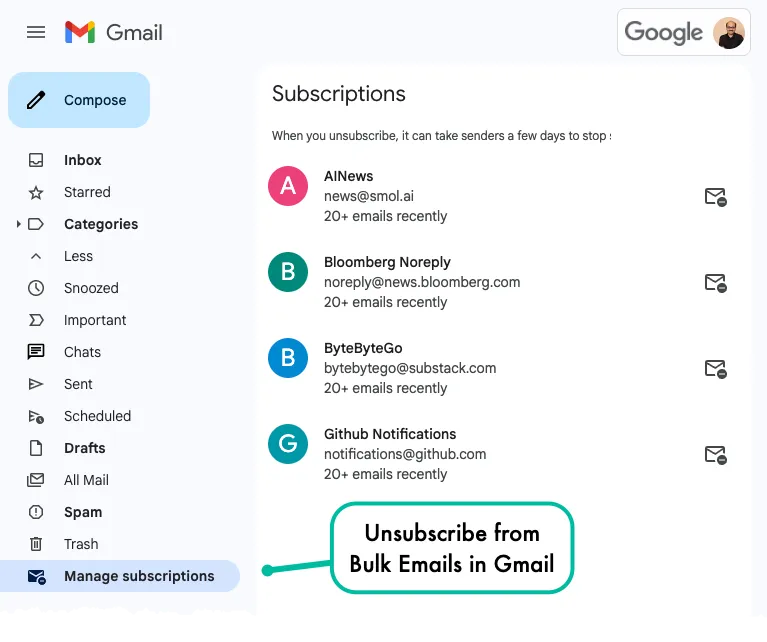 Gmail Manage Subscription
