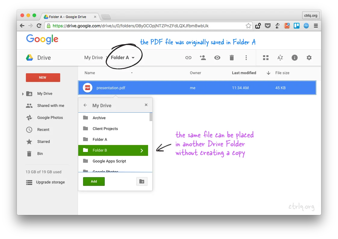 Add File to Google Drive Folders
