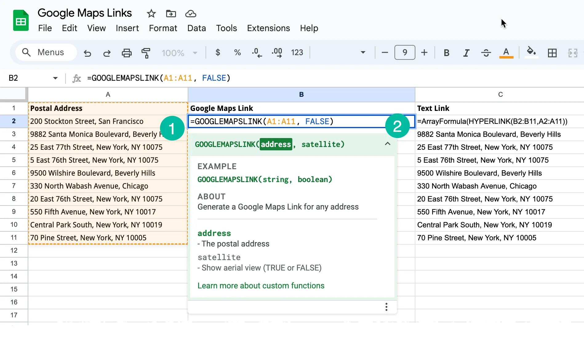 Google Maps Links in Google Sheets