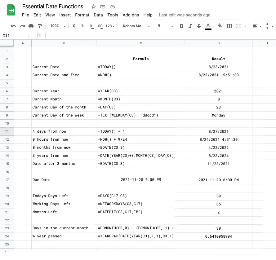 Google Sheets Date Functions
